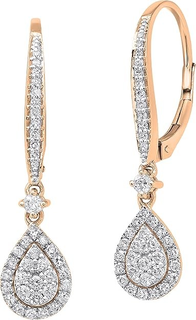 Dazzlingrock Collection Women's 0.70 Carat (ctw) 10K Rose Gold Round White Diamond Drop Earrings Dangling 3/4 Ct, Rose Gold, white-diamond