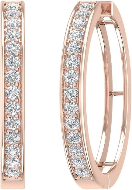 1-carat prong-set diamond hoop earrings for women, 14K solid gold, IGI certified.