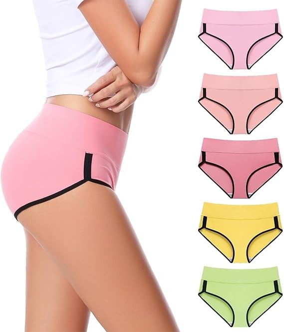 CAILECOTTON Women's Underwear Cotton High Waisted Hipster Panties Soft Stretch Breathable Everyday Brief 5 Pack