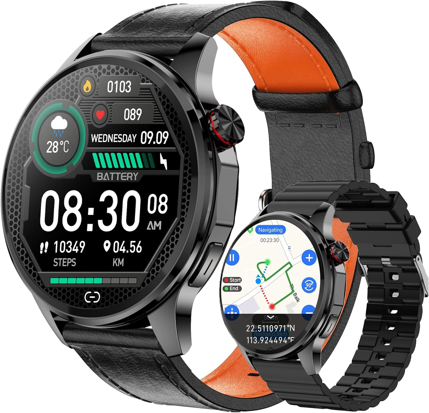 Smart Watch for Men with GPS Offline Maps, 1.46"AI Smartwatch, BT Call/Text Reply, Heart Rate/ Sleep Monitor/Health Analysis, 100+ Sports, 5ATM Waterproof Fitness Tracker for Android iOS
