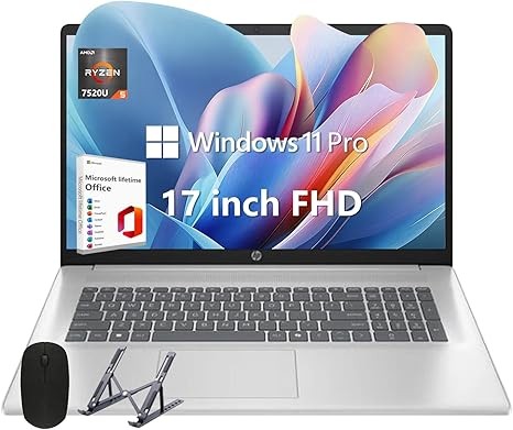 HP 17 Laptop, 17.3" FHD Display, 32GB RAM, 1TB SSD, AMD Ryzen 5 Processor(Beats i7-1165G7, Up to 4.3GHz), Webcam, Numeric Keypad, Long Battery Life, Windows 11 Home, Alpacatec Accessories, Silver