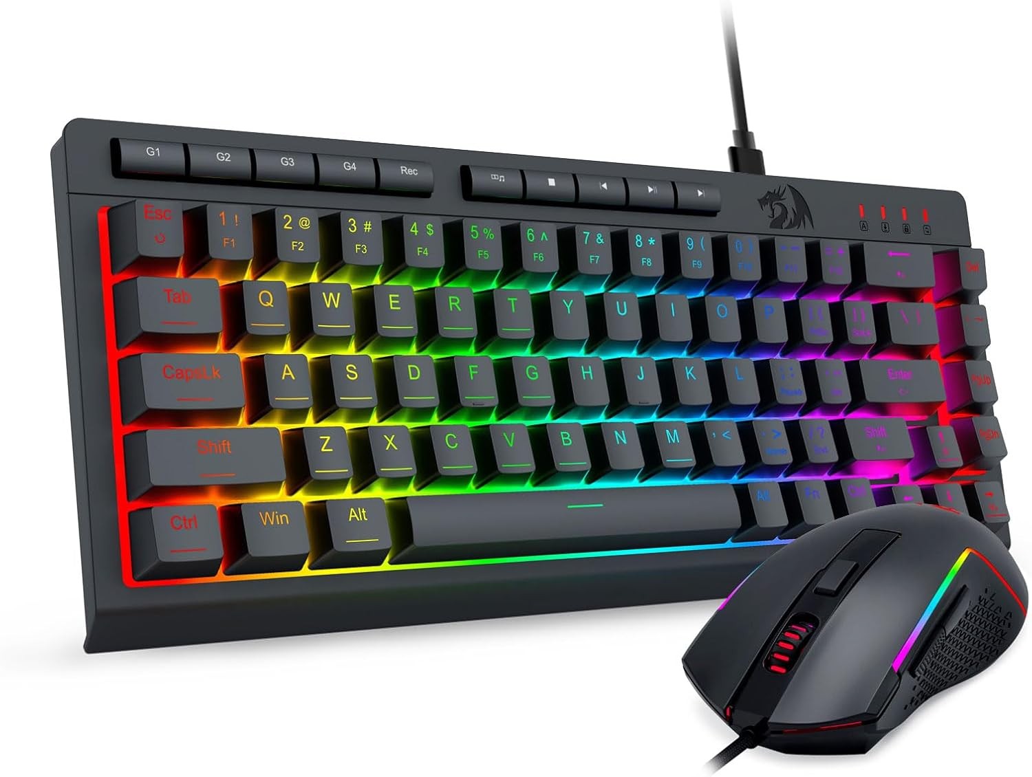 Redragon Wired Gaming Keyboard and Mouse Combo, RGB Backlit, 60% Mini Macro Membrane Keyboard with Anti-Ghosting & Multimedia Keys + 8000 DPI Programmable Optical Mice for PC Laptop