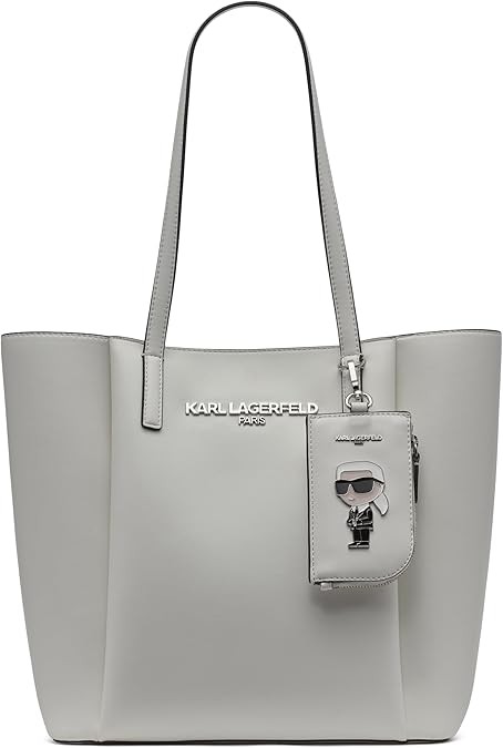 KARL LAGERFELD Paris Women's Louise Leather Tote Bag with Karl Tag, White/Silver, One Size