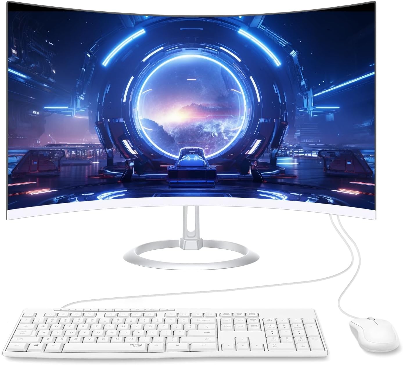 All-in-One Desktop Computer PC, 24” FHD Curved Display Monitor I3-8100T Quad-Core Processor 16GB RAM 512GB SSD Desktop, WiFi Bluetooth Keyboard & Mouse for Home Business Office Gaming