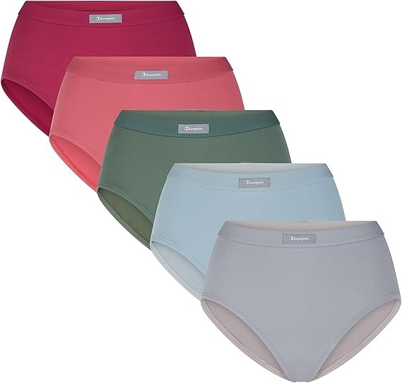 Champion Women’s Super Soft Stretch Underwear Mid-Rise Hipster Panties Full Coverage Tag-Free Comfort, 5 Pack (S–XL)