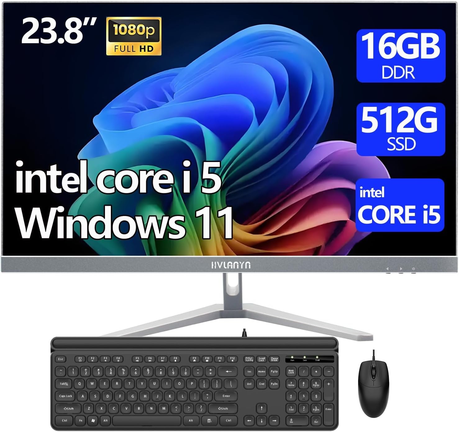 23.8-Inch Fhd All-in-One Desktop Compute,Core i5, 16GB DDR RAM,512GB PCIe SSD,1920x1080 FHD Display, WiFi, Bluetooth,Mouse and Keyboard Include,with 1-Year Warrant