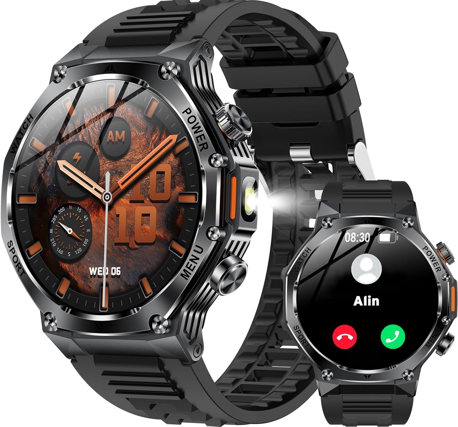 Fitness Smart Watch for Men Women, Bluetooth Calling & 1.8" AMOLED, SpO2/Heart Rate/Sleep Tracker, 100+ Workout Modes, IP67 Waterproof, 7+Day Battery, iPhone Android Compatible Black