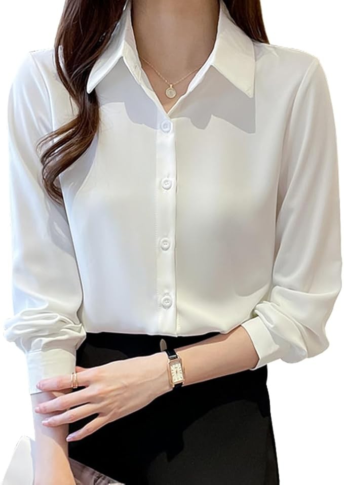 Women's Long-Sleeve Blouse, Shirt, Fashion Dress Shirt, Office, Casual, Uniform, No Ironing Required, Commuting, Daily Use, Non-Transparent, Spring, Fall, Winter