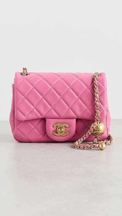 CHANEL What Goes Around Comes Around Women's Pre-Loved Pink Lambskin Pearl Crush Square Bag