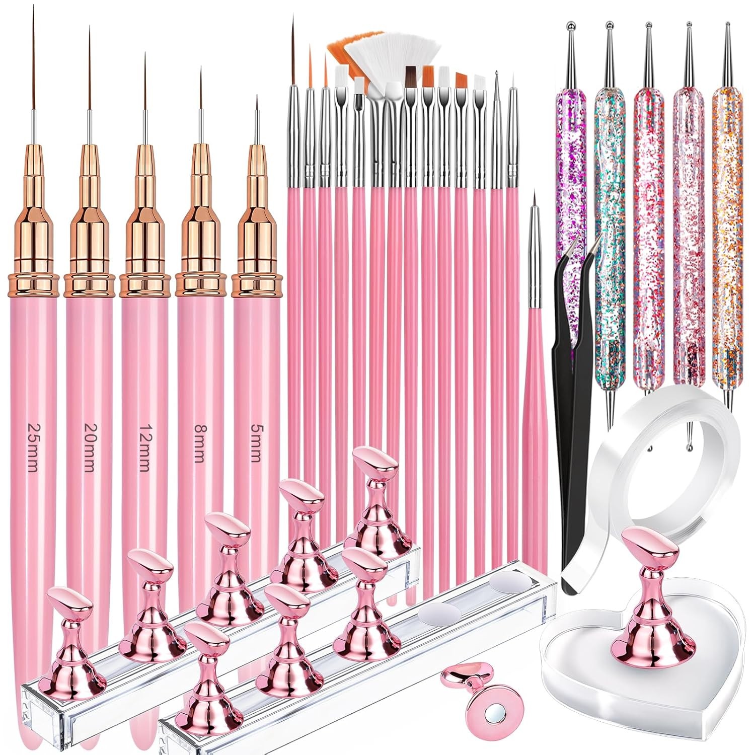 FANDAMEI Nail Art Tools, Nail Art Brushes With Nail Stand, Nail Design Tools, Nail Brushes For Nail Art, Nail Art Kit, Nail Holder For Painting Nails, Nail Liner Brushes, Nail Dotting Tool, Nail Tools