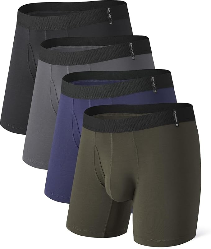 DAVID ARCHY Men's Bamboo Rayon Boxer Briefs 4-Pack, Breathable Underwear with Moisture-Wicking Waistband & 3D Pouch