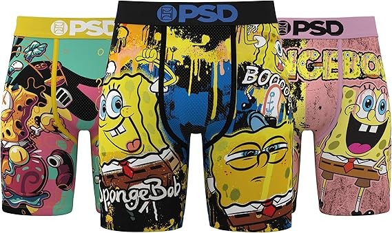 PSD Underwear Mens Boxer Briefs - Spongebob, Standard Length Packs and Singles, Soft & Breathable Boxer Briefs for Men