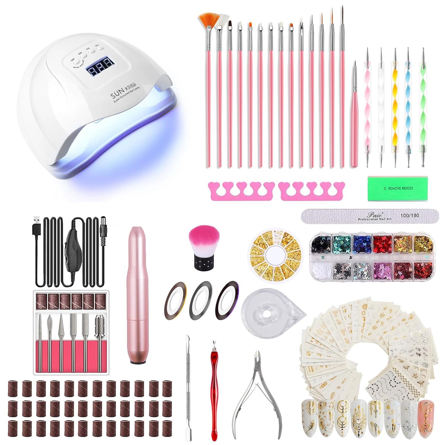 2026 Upgrad 116 PCS Portable Electric Nail Drill with 120W UV LED Nail Lamp Set,Gel Light Drill Kit,Acrylic Nails Gel Polishing Shape Tools Supplies Set...