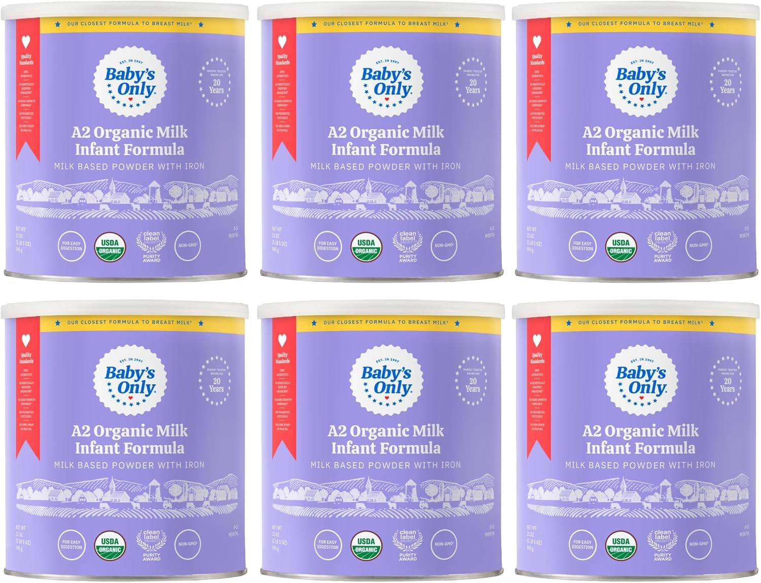 Baby's Only A2 Organic Milk Infant Formula, A2 Milk Based Powder, Organic Baby Formula with A2 Beta-Casein Protein, Iron, Vitamin E, Vitamin D, Easy to Digest, Newborn to 12 Months Old, 21 oz, 6 Pack