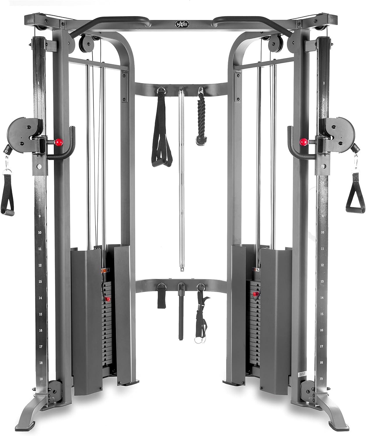 XMark Functional Trainer Cable Machine with 200 lb Dual Weight Stack with 19 Levels of Adjustment Accessory Package XM-7626 (Gray or White) Black