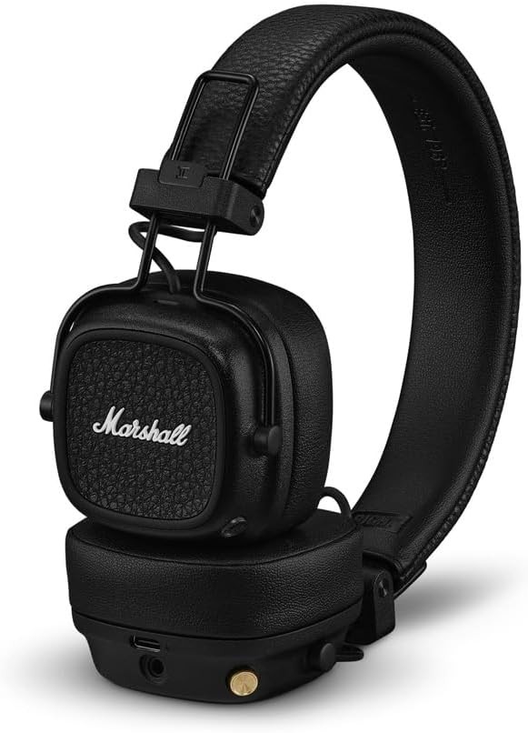 Marshall Major V Wireless On-Ear Headphones, Black, Bluetooth, 100 Hours of Continuous Playback, Qi Charging Compatible, Call Compatible