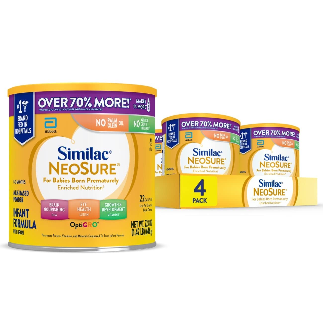 Similac NeoSure Premature Post-Discharge Infant Formula, Baby Formula Powder, 22.8-oz Value Can, Pack of 4