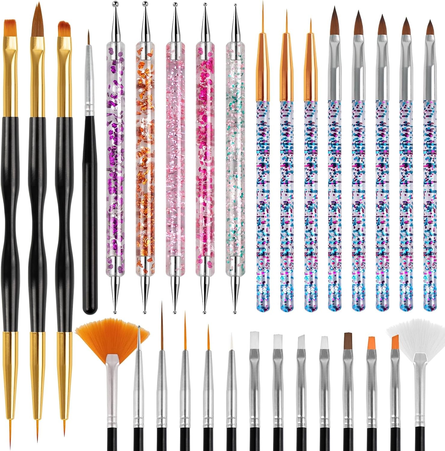 Nail Art Brush Kit, Nail Art Design Tool Kit with Liner Brush, Dot Tool, Drawing Pen, Design Tool, Polish Brush, for Women, Nail Gel Paint, 31 Pieces