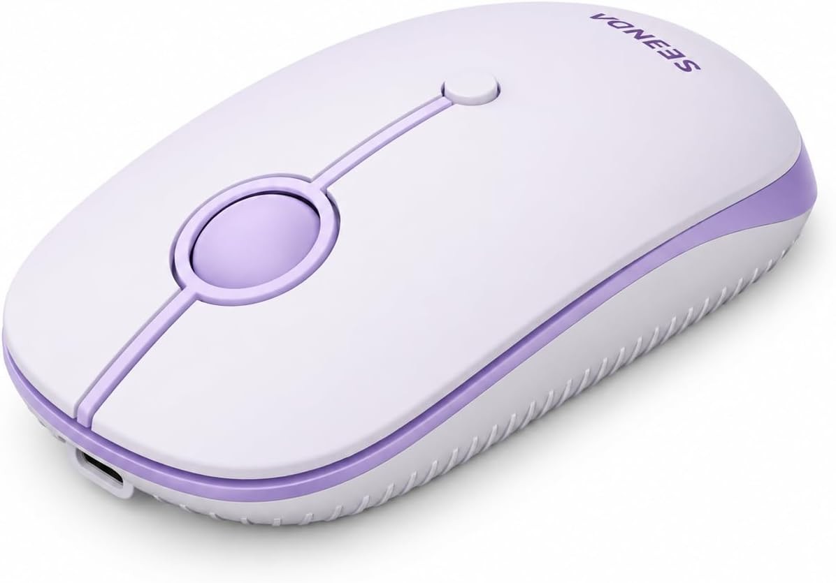 seenda MOU001 Bluetooth Wireless Mouse, 3-Device Connection (USB & Dual Bluetooth), Ergonomic Mouse for Laptop, Rechargeable Quiet Click Computer Mouse, 3-Level DPI for Windows, Mac Chromebook,Purple