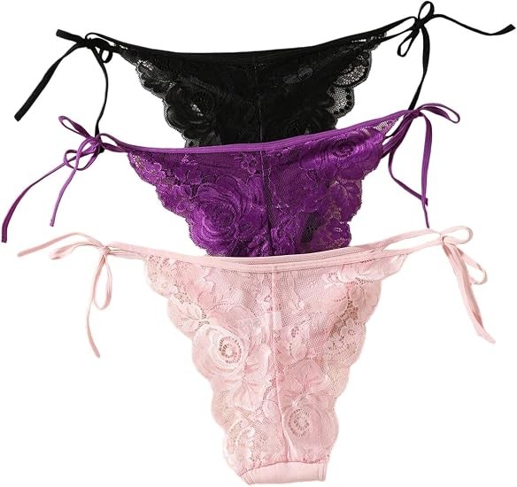 SOLY HUX Women's Lace Underwear Tie Side Brief Panties Low Rise Comfortable Underwear 3 Pack
