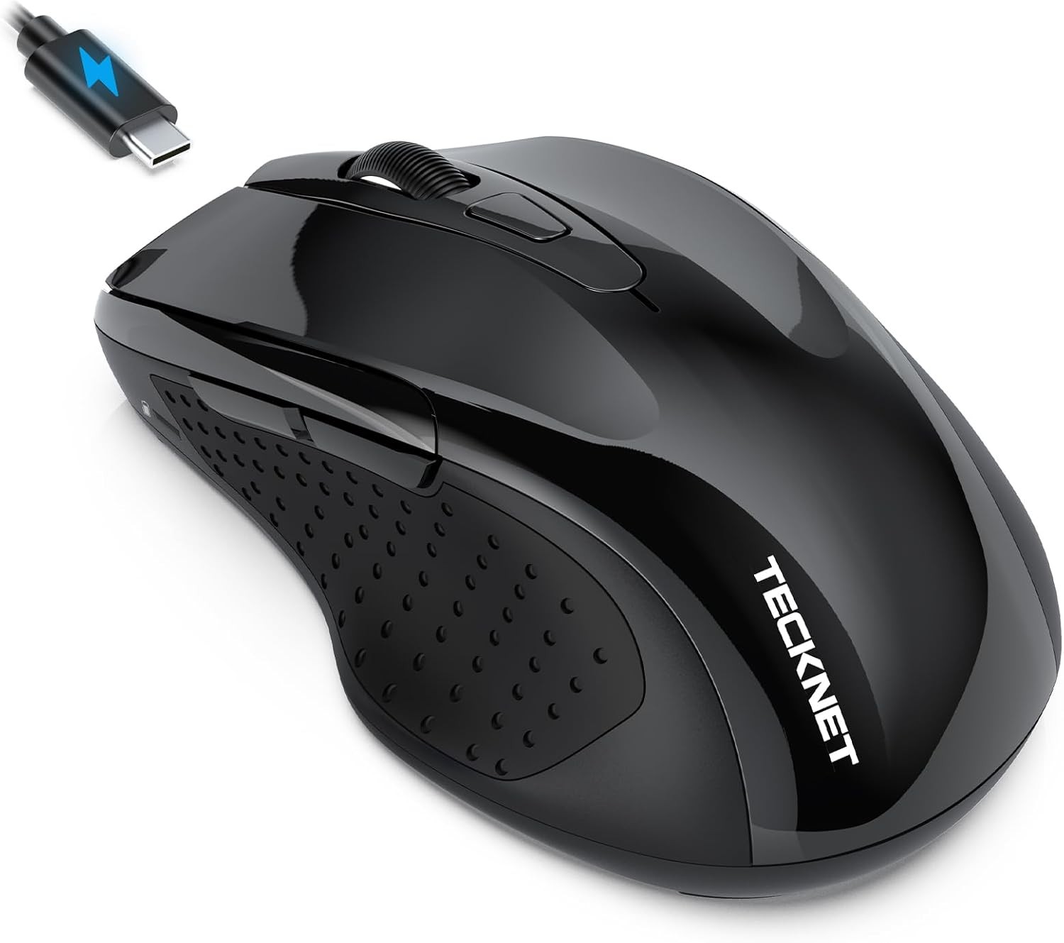 TECKNET Rechargeable Jiggler Wireless Mouse (BT5.0/3.0 & 2.4G) 4800 DPI Silent USB A & Bluetooth Mouse 6 Buttons, Wide Compatibility