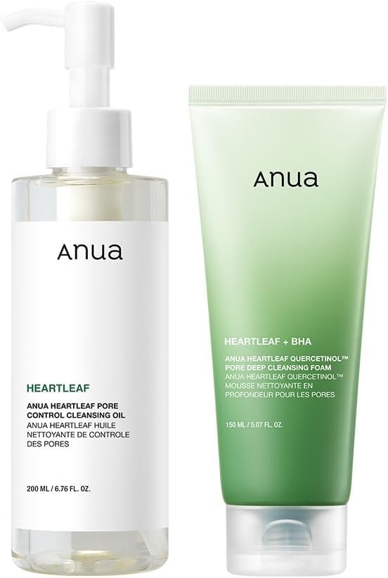 ANUA Heartleaf Pore Control Cleansing Oil 200ml + Heartleaf Pore Deep Cleansing Foam 150ml 2-Step Set (Cleansing Oil + Face Wash) for Pores, Keratin, Sebum, Makeup Removal, Fluctuating Skin